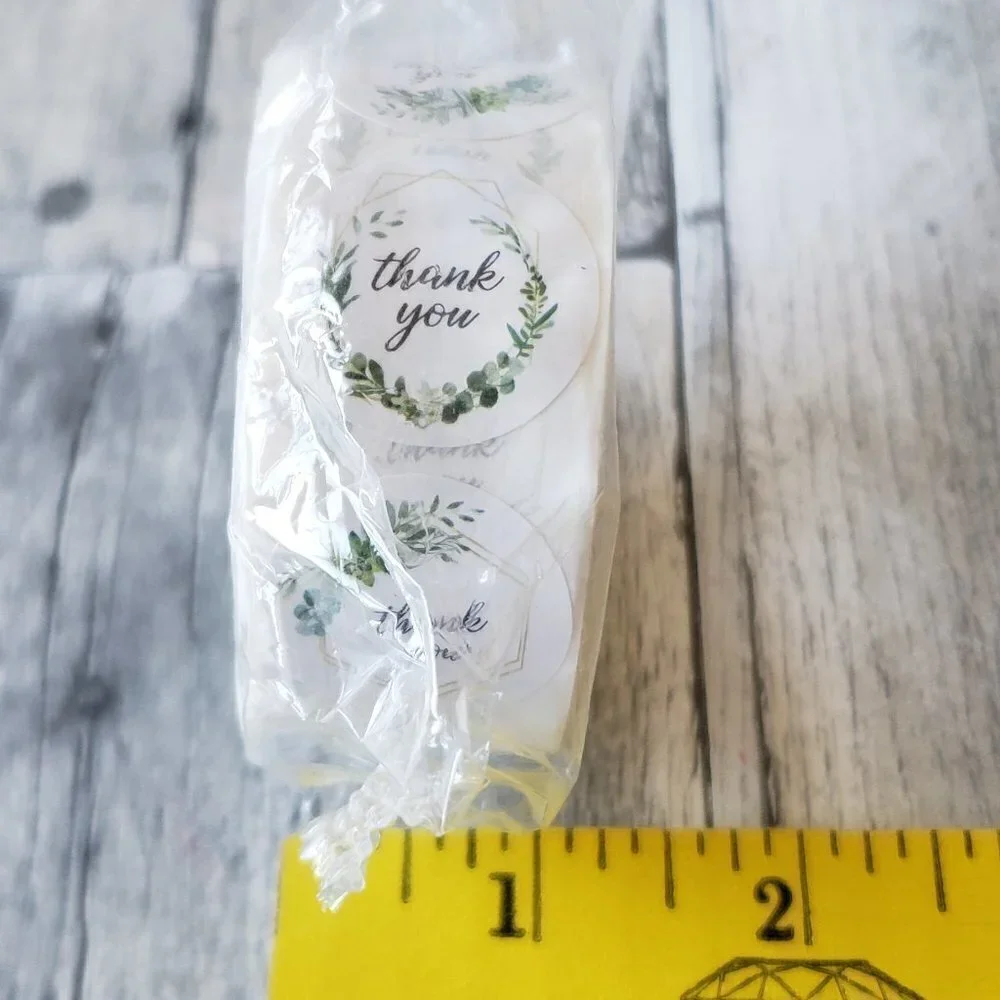 NWT - Thank You Stickers 1 inch Greenery Frames Sticker Roll 500PCS - 4 Designs